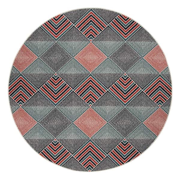 Kaleen Pianta Collection Navy 5'3" x 5'3" Round Residential Indoor-Outdoor Area Rug