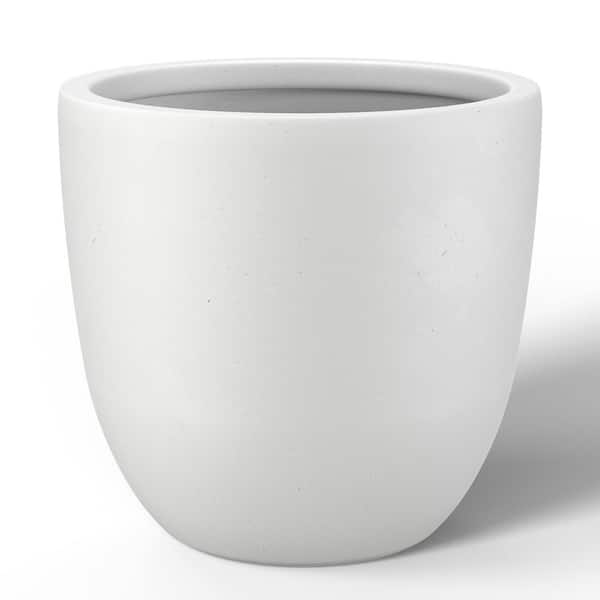 18 in. Large Crisp White(Enhanced Interior) Concrete Round Planter / Pot with Drainage Holes
