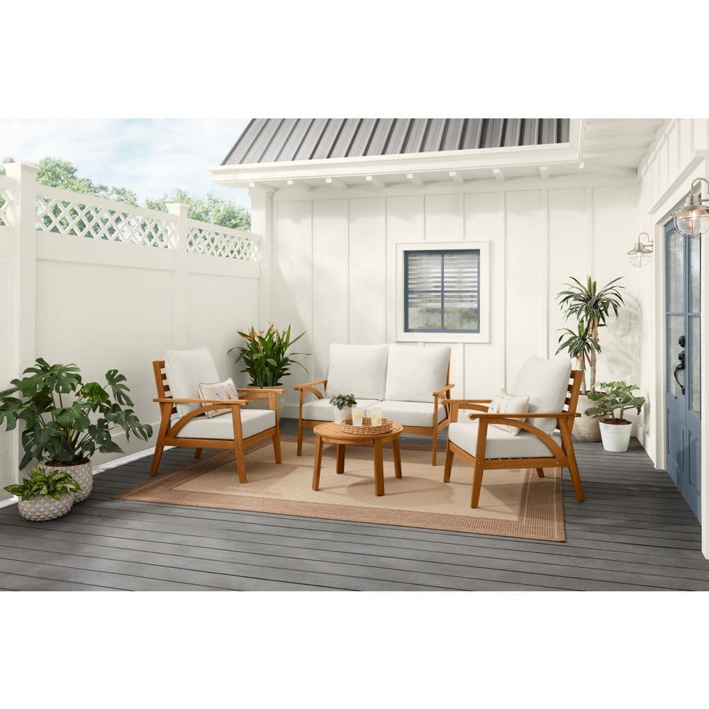 Hampton Bay Windy Hill 4-Piece Acacia Wood Outdoor Chat Set with