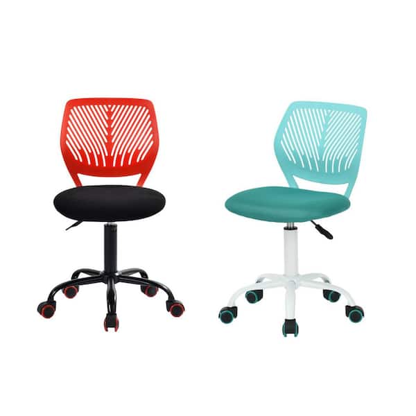 Homy Casa CARNAT Kids Desk Chair Set of 2, Adjustable Swivel Chair with Cushioned Seat and Lumbar Support, Red and Teal