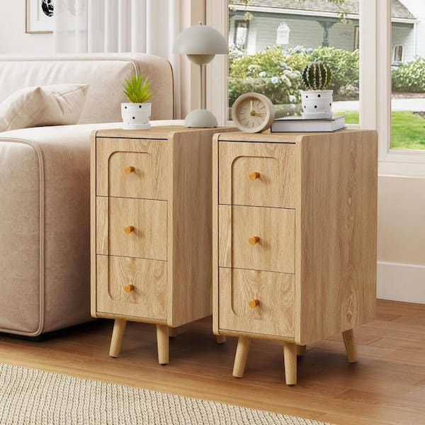Round Corner Natural Set 3 Drawers 15.74 in. W Nightstand