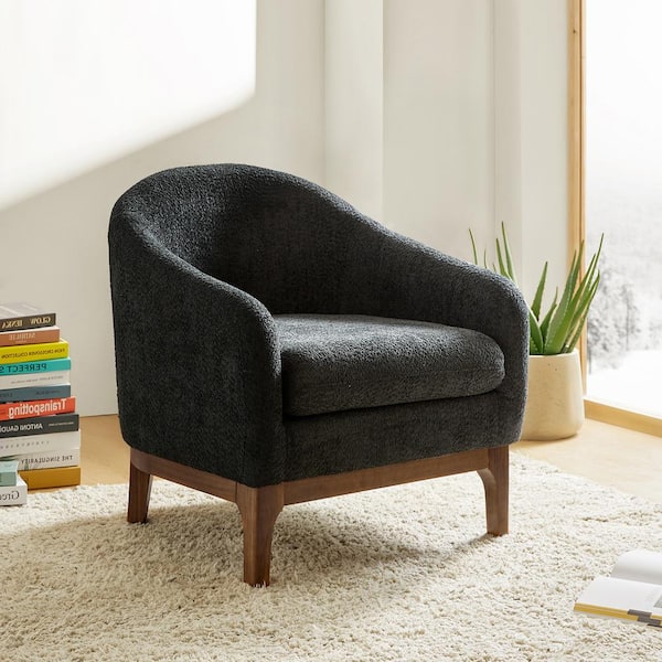 JAYDEN CREATION Cillian Modern Black Boucle Accent Chair with Solid Wood Legs
