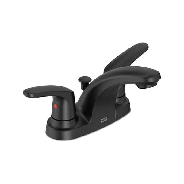 American Standard Colony Pro 4 in. Centerset 2-Handle Low-Arc Bathroom Faucet with 50/50 Pop-Up Assembly in Matte Black