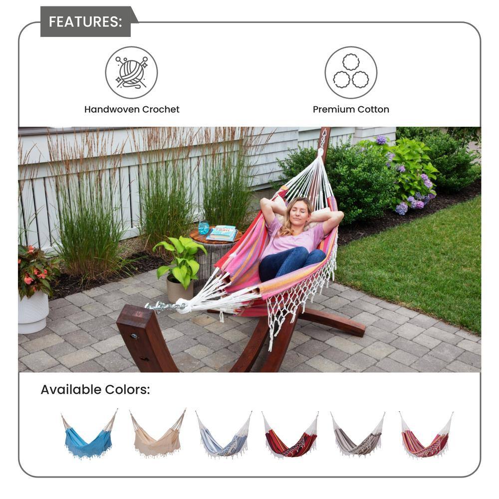 Brazilian Pink Striped Polycotton Double Outdoor Hammock