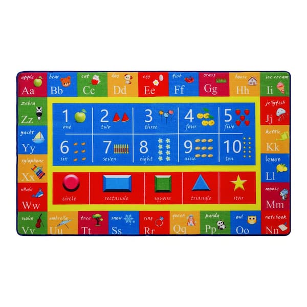 GlowSol Multi-Colored 8 ft. x 10 ft. Kids Children Bedroom Playroom ABC Alphabet Numbers Shapes Educational Learning Area Rug