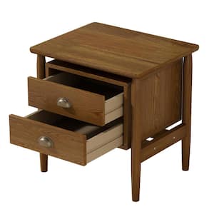 21.5 in. W x 17.7 in. D x 22.2 in. H Walnut Brown Rubberwood Linen Cabinet with 2-Drawer Nightstand