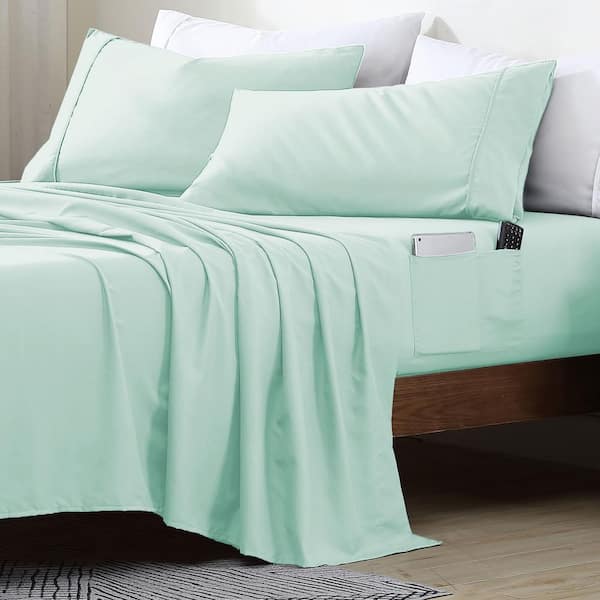 swift home Full Size Microfiber Sheet Set with 8 Inch Double Storage Side Pockets, Mint