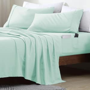 Twin Size Microfiber Sheet Set with 8 Inch Double Storage Side Pockets, Mint