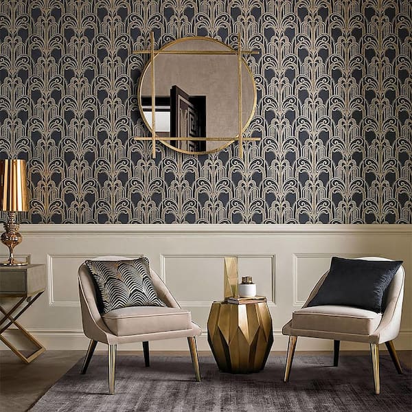 Art Deco Black and Gold Removable Wallpaper Sample