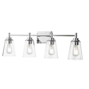 31 in. Wakefield 4-Light Chrome Modern Bathroom Vanity Light with Clear Glass Shades