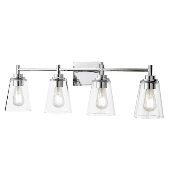Hampton Bay Wakefield 31 in. 4-Light Chrome Modern Vanity with Clear Glass Shades