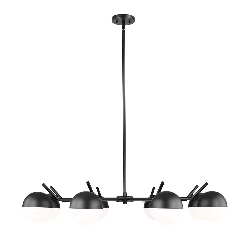Realm Sphere 8 Light Matte Black Chandelier with Matte Opal Glass Shades fo