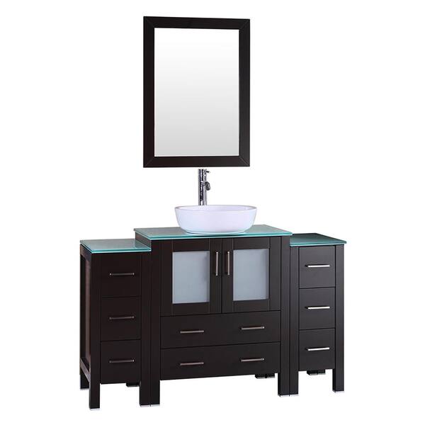 Bosconi 54 in. W Single Bath Vanity with Tempered Glass Vanity Top in Green with White Basin and Mirror