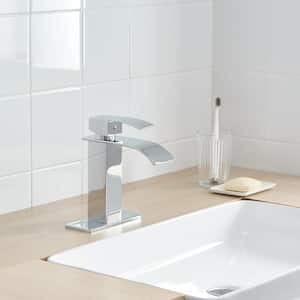 Single Handle Single Hole Bathroom Faucet with Deckplate Included, Pop Up Drain and Water Supply Hoses in Chrome