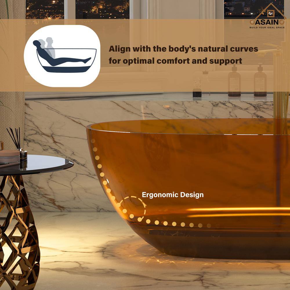 67'' Coffee Transparent Resin Freestanding Soaking Bathtub