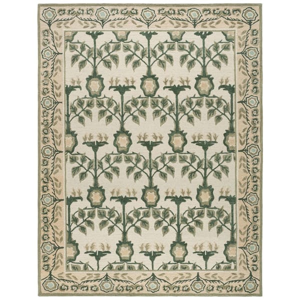 Earthly Treasures 8 ft. x 10 ft. Ivory/Sage Folk Botanical Area Rug