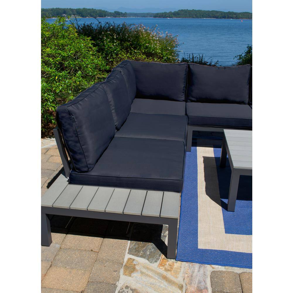 Lakeview Navy Aluminum 5-Person Outdoor Sectional with Side Tables
