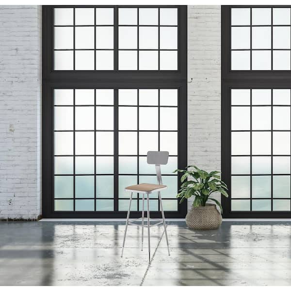 32 in. - 39 in. Height Grey Adjustable Heavy Duty Square Seat Steel Stool with Backrest (2-Pack)