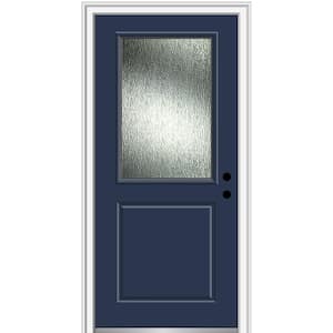 32 in. x 80 in. Left-Hand/Inswing Rain Glass Naval Fiberglass Prehung Front Door on 6-9/16 in. Frame