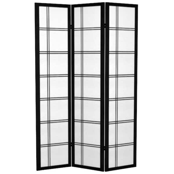 Oriental Furniture 6 ft. Black Canvas Double Cross 3-Panel Room Divider
