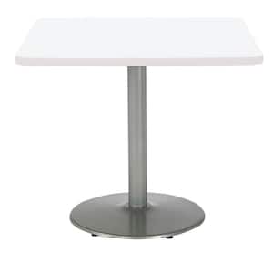 Mode 30 in Square White Laminate Dining Table with Silver Round Steel Frame (Seats 2)