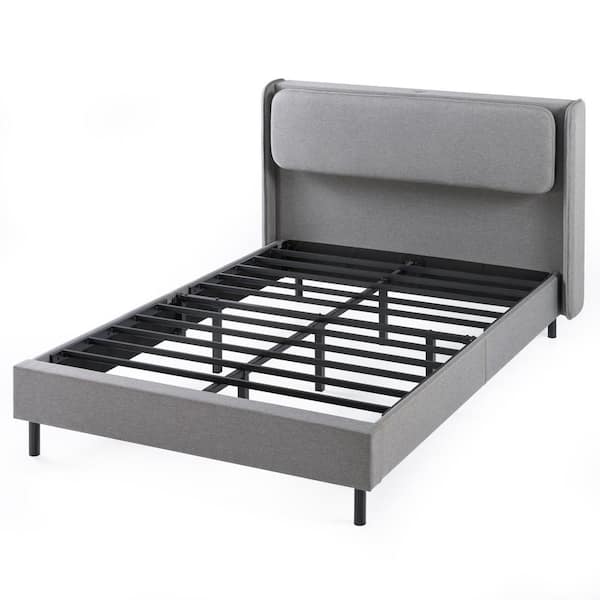 Zinus Avery Grey Full Platform Bed with Reclining Headboard and USB Ports