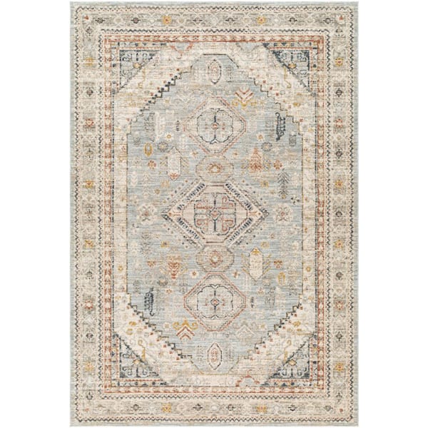 Livabliss Beckham Off-White/Blue 5 ft. x 7 ft. Medallion Indoor Area Rug