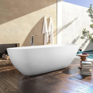 Moray 69 in. x 30 in. Solid Surface Stone Resin Flatbottom Freestanding Double Slipper Soaking Bathtub in Matte White