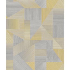 Fabric Patchwork Wallpaper Yellow & Grey Paper Strippable Roll (Covers 57 sq. ft.)