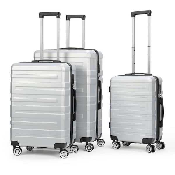 HIKOLAYAE Hard Side Suitcase with TSA Lock, 3-Piece Luggage Set, Silver