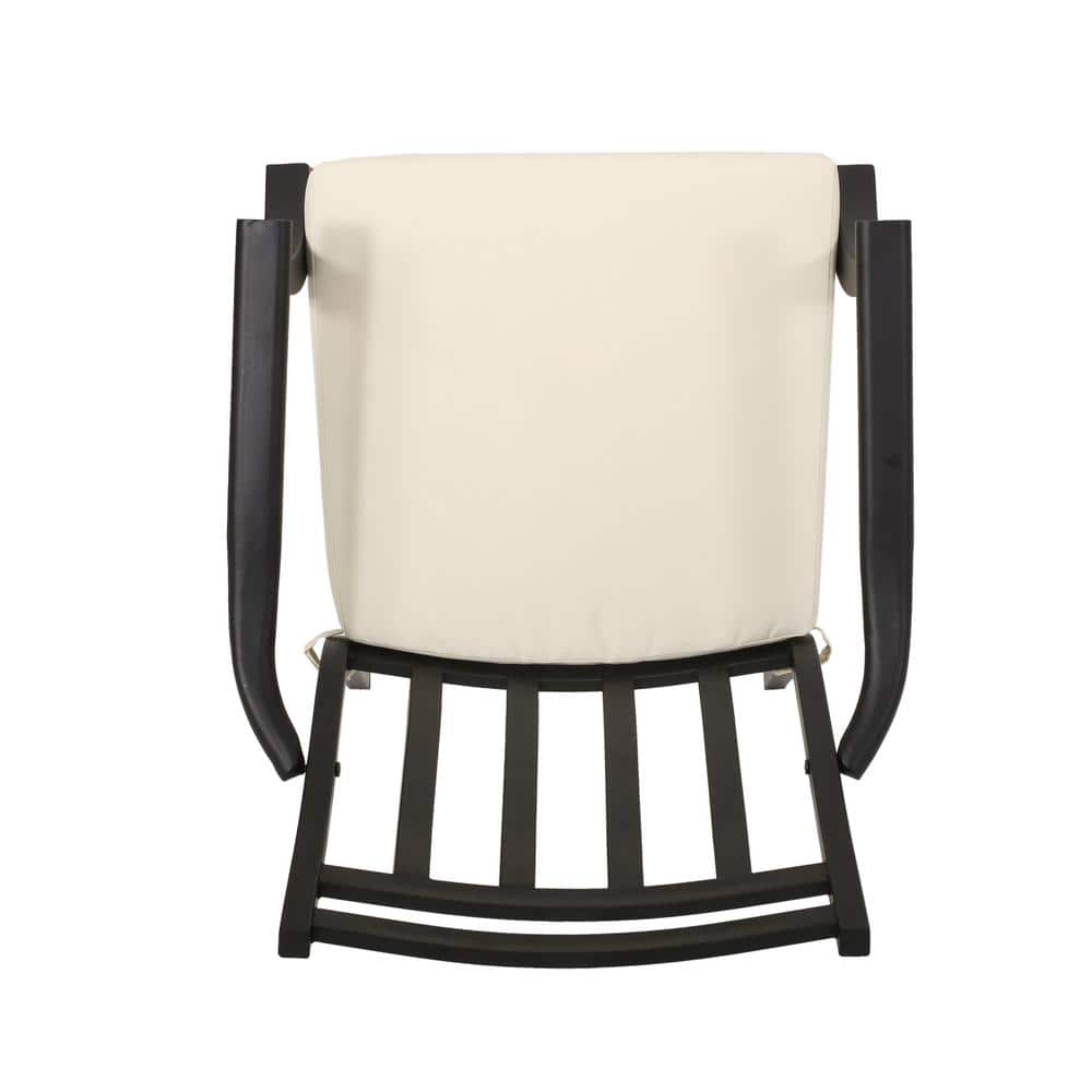 Matte Black Iron Outdoor Dining Chairs with Beige Cushions (Set of 2)