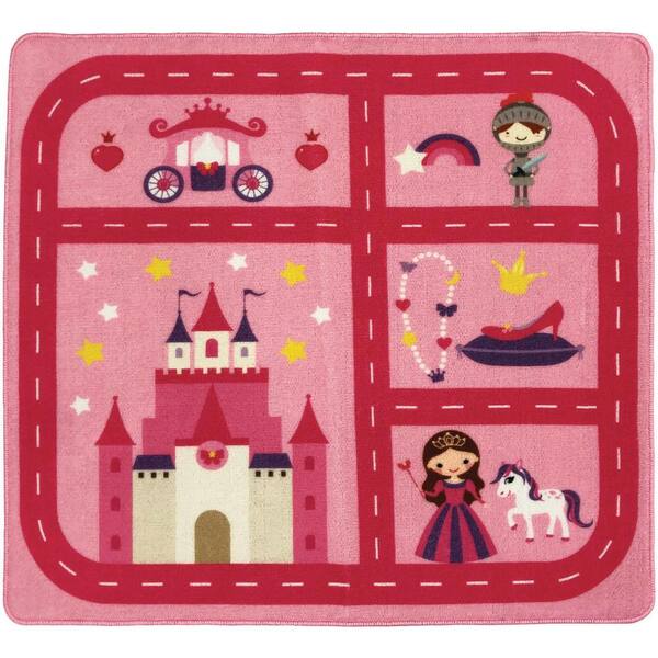 Princess Play Town Doormat 4 ft. x 4 ft. Kids Play Area Rug