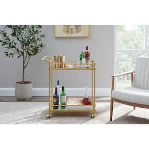 Gold Metal Bar Cart with Mirrored Glass Shelves (29 in. W)