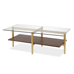 Otto 47 in. Brass/Walnut Rectangle Glass Top Coffee Table