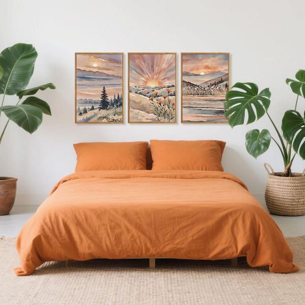 3 Piece Framed Canvas Print Sunrise and Sunset Wall Art Print 24