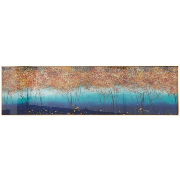Litton Lane 1- Panel Landscape Trees Framed Wall Art with Gold Aluminum Frame 20 in. x 71 in.