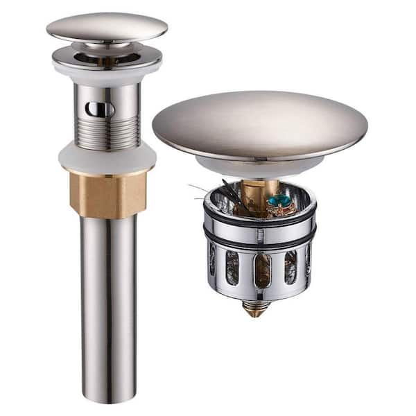 Numhew Brushed Nickel Pop-up Drain with Detachable Basket Stopper, 8.5 in. H x 2.6 in. W x 2.6 in. D Sink Drain with Overflow