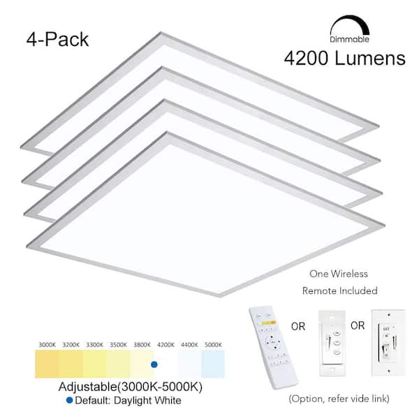 2 ft. x 2 ft. 4200LM 400W Equivalent White Dimmable Color CCT Thin Aluminum Integrated LED Panel Light Troffer (4-PK)