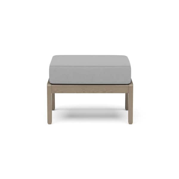 HOMESTYLES Sustain Wood Gray Outdoor Ottoman with Gray Cushion
