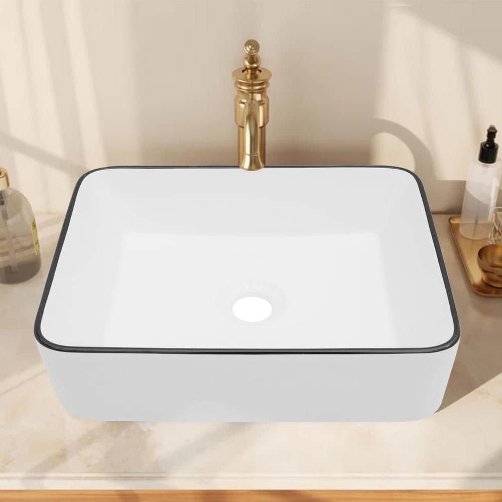 16x12 Inch White Ceramic Rectangular Vessel Bathroom Sink