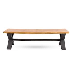 63 in. L x 14.5 in. W x 18 in. H Teak Rectangular Wood and Metal Outdoor Dinning Bench for Patio and Garden
