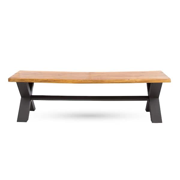 Angel Sar 63 in. L x 14.5 in. W x 18 in. H Teak Rectangular Wood and Metal Outdoor Dinning Bench for Patio and Garden
