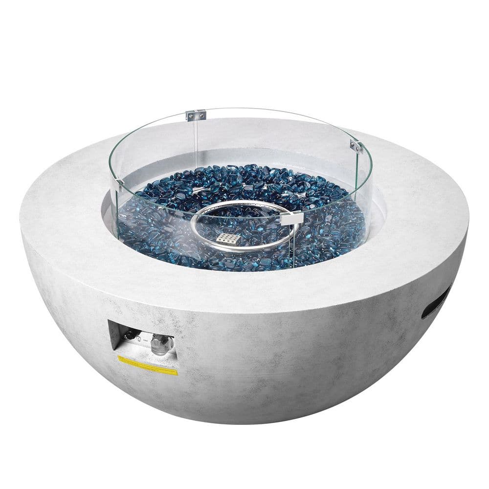 Round White Steel Propane Fire Pit with Glass Guard