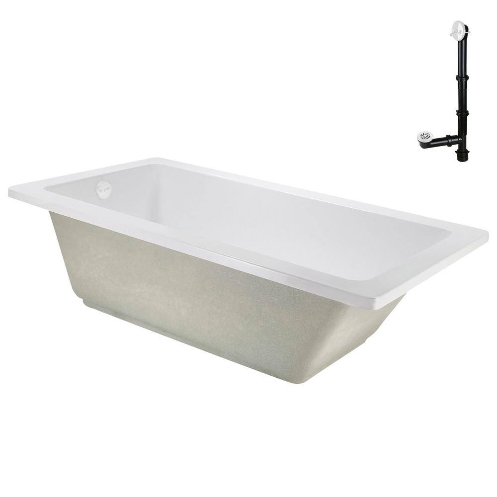 60" x 32" Glossy White Acrylic Soaking Drop-In Bathtub