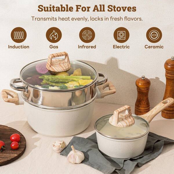 Wudkey 17 Piece Aluminum Nonstick Nontoxic Cookware Set with