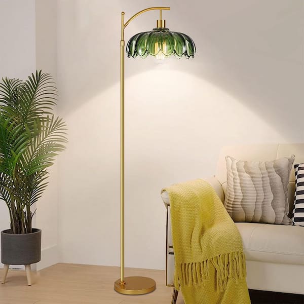 69 in. Gold Metal Retro 1-Light Dimmable LED Arc Floor Lamp