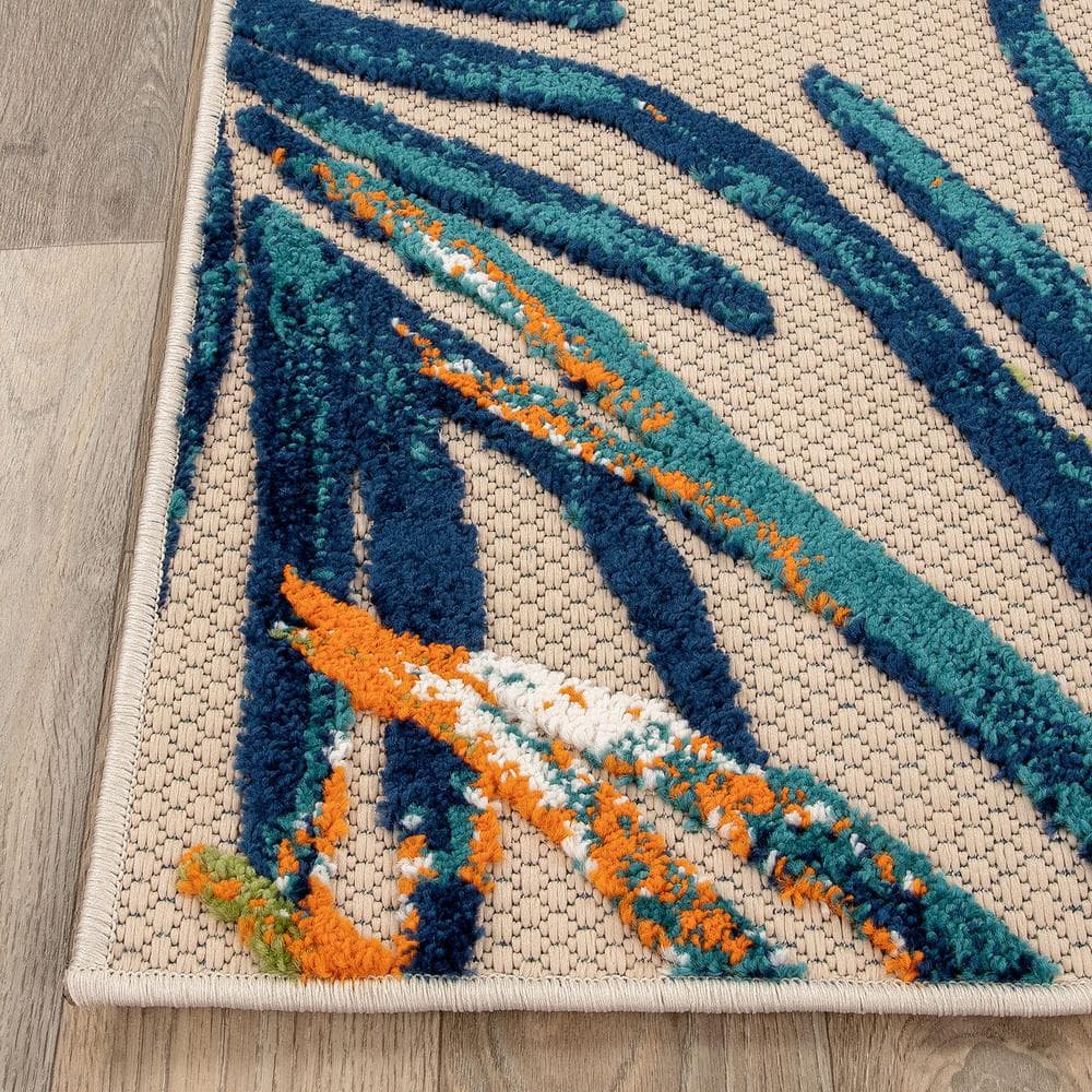 Tropical Floral Leaves Multi 5' x 7' Flat Woven Area Rug