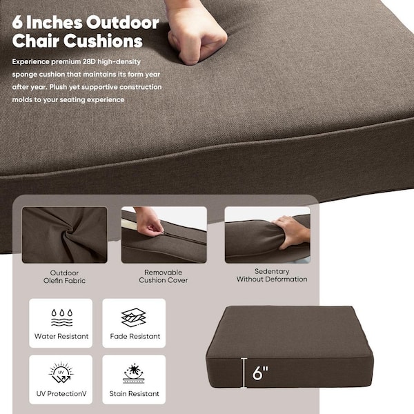 Duraolex 22 in. W x 24 in. D x 6 in. Thick 6-Piece Deep Seating Outdoor Lounge Chair Olefin Cushion, Gray