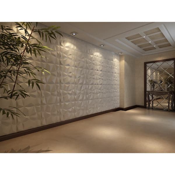 Wall panel 19.7 in. x 19.7 in. 32 sq. ft. White Diamond PVC 3D Wall Panels (Pack of 12-Tiles)