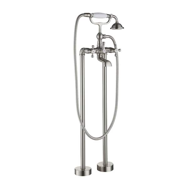 Mondawe Retro 3-Handle Claw Foot Freestanding Bathtub Filler Faucet with Hand Shower in Brush Nickel